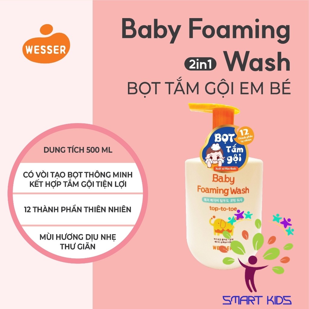 Bọt Tắm Gội Em Bé Wesser 500ml