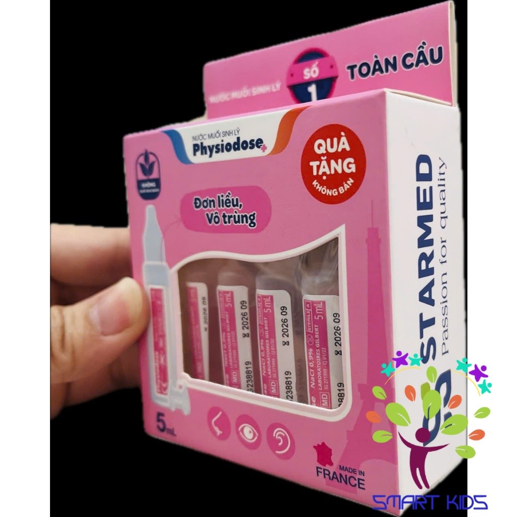 Nước Muối Sinh Lý Physiodose HỘP NHỎ 10 ống Vệ Sinh Tai, Mũi, Mắt Cho Bé (Hộp Nhỏ 10 ống X 5ml)