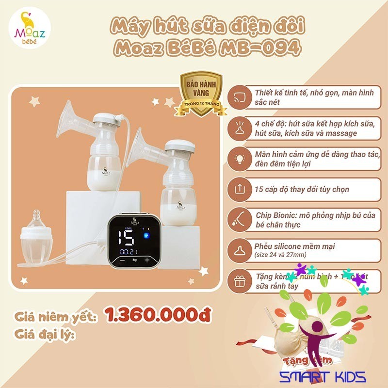 Máy Hút Sữa điện đôi Moaz BéBé MB-094