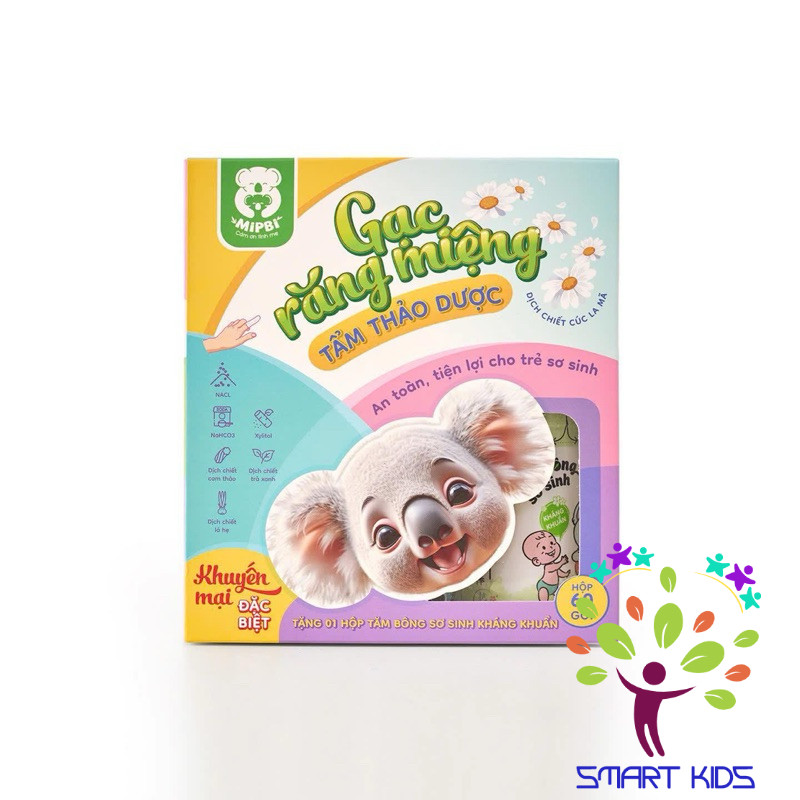 Gạc răng miệng Tẩm thảo dược MIPBI - PHIÊN BẢN MỚI - 1 HỘP 60C GTTD-02