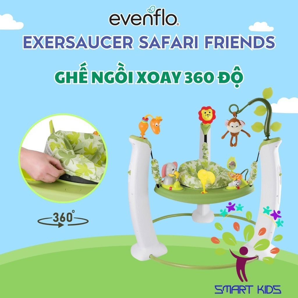 Bàn Chơi đa Năng Evenflo ExerSaucer Safari Friends Jumping Activity Center Cho Bé 6 Tháng đến 11kg