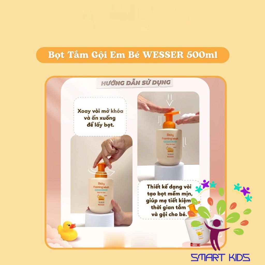 Bọt Tắm Gội Em Bé Wesser 500ml