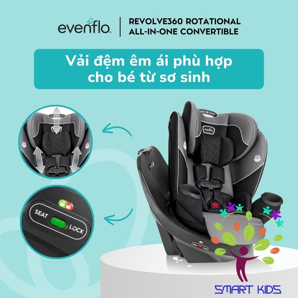 Ghế ngồi ô tô Evenflo Revolve360 Rotational All-In-One Convertible Amherst Dành Cho Bé Sơ Sinh Đến 55kg