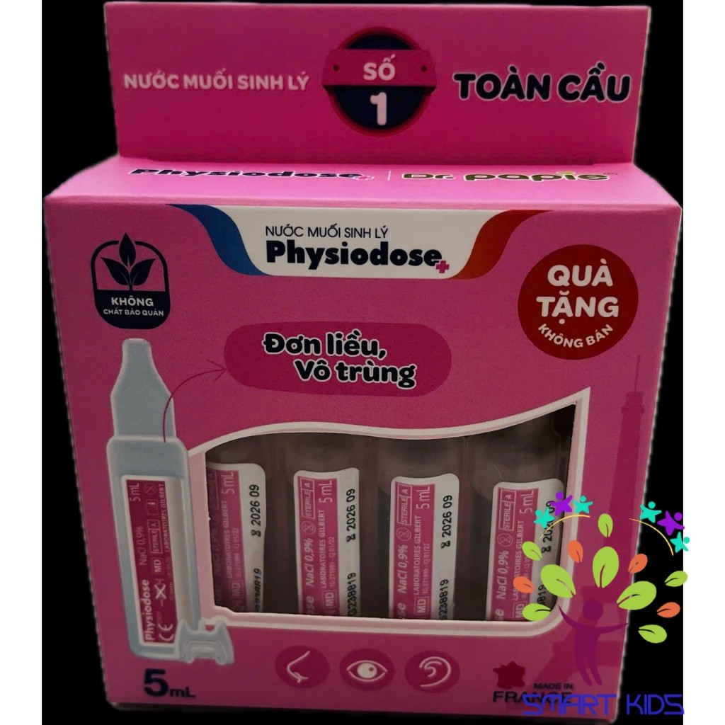 Nước Muối Sinh Lý Physiodose HỘP NHỎ 10 ống Vệ Sinh Tai, Mũi, Mắt Cho Bé (Hộp Nhỏ 10 ống X 5ml)