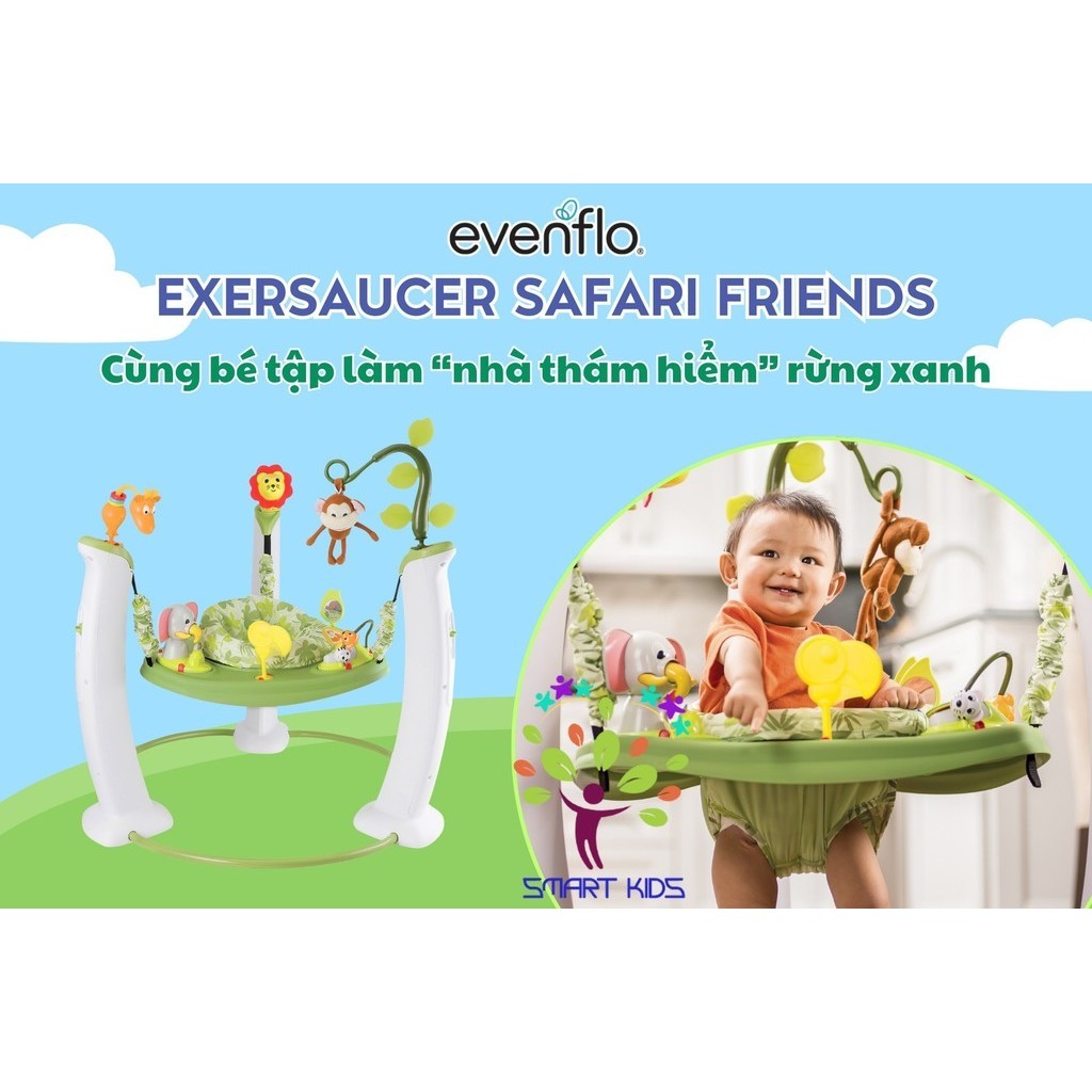 Bàn Chơi đa Năng Evenflo ExerSaucer Safari Friends Jumping Activity Center Cho Bé 6 Tháng đến 11kg
