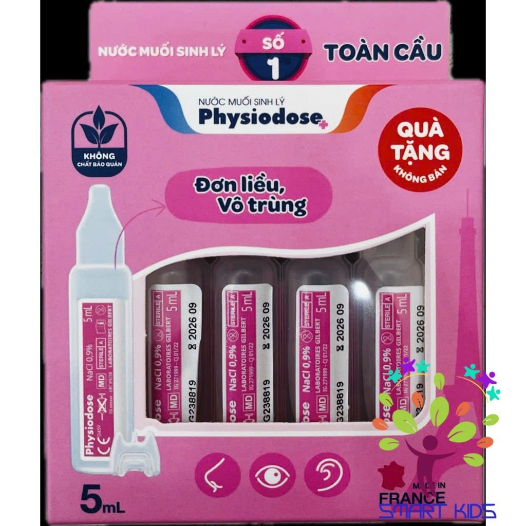 Nước Muối Sinh Lý Physiodose HỘP NHỎ 10 ống Vệ Sinh Tai, Mũi, Mắt Cho Bé (Hộp Nhỏ 10 ống X 5ml)