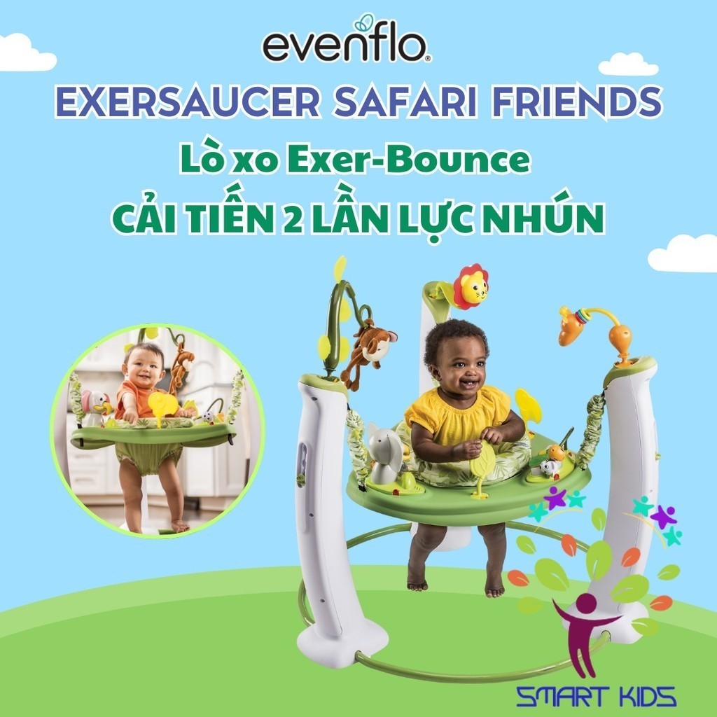 Bàn Chơi đa Năng Evenflo ExerSaucer Safari Friends Jumping Activity Center Cho Bé 6 Tháng đến 11kg