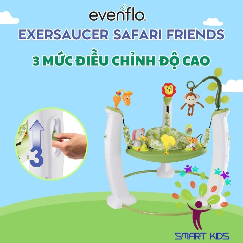 Bàn Chơi đa Năng Evenflo ExerSaucer Safari Friends Jumping Activity Center Cho Bé 6 Tháng đến 11kg