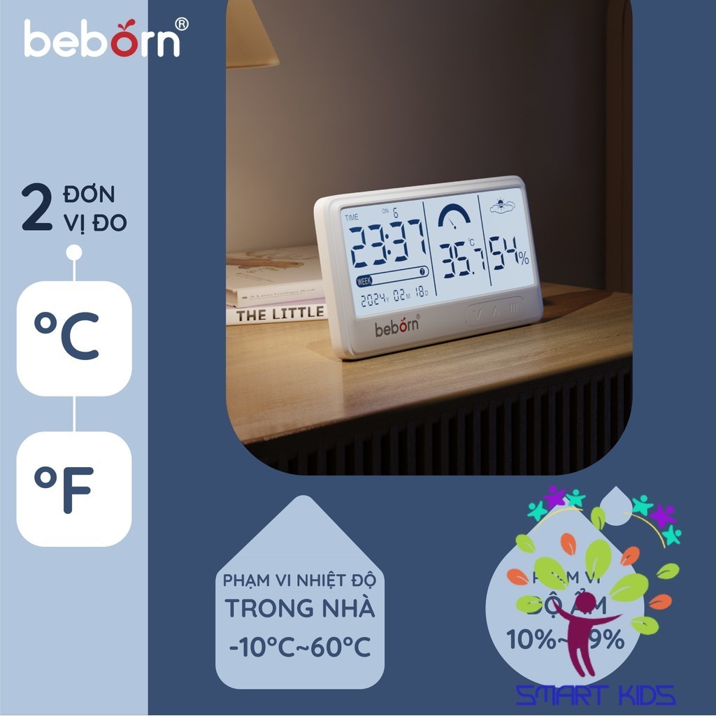 Nhiệt ẩm Kế điện Tử đa Năng Trong Nhà Kiêm đồng Hồ Báo Thức Cho Bé Beborn Sensi 1 DTO1HJ