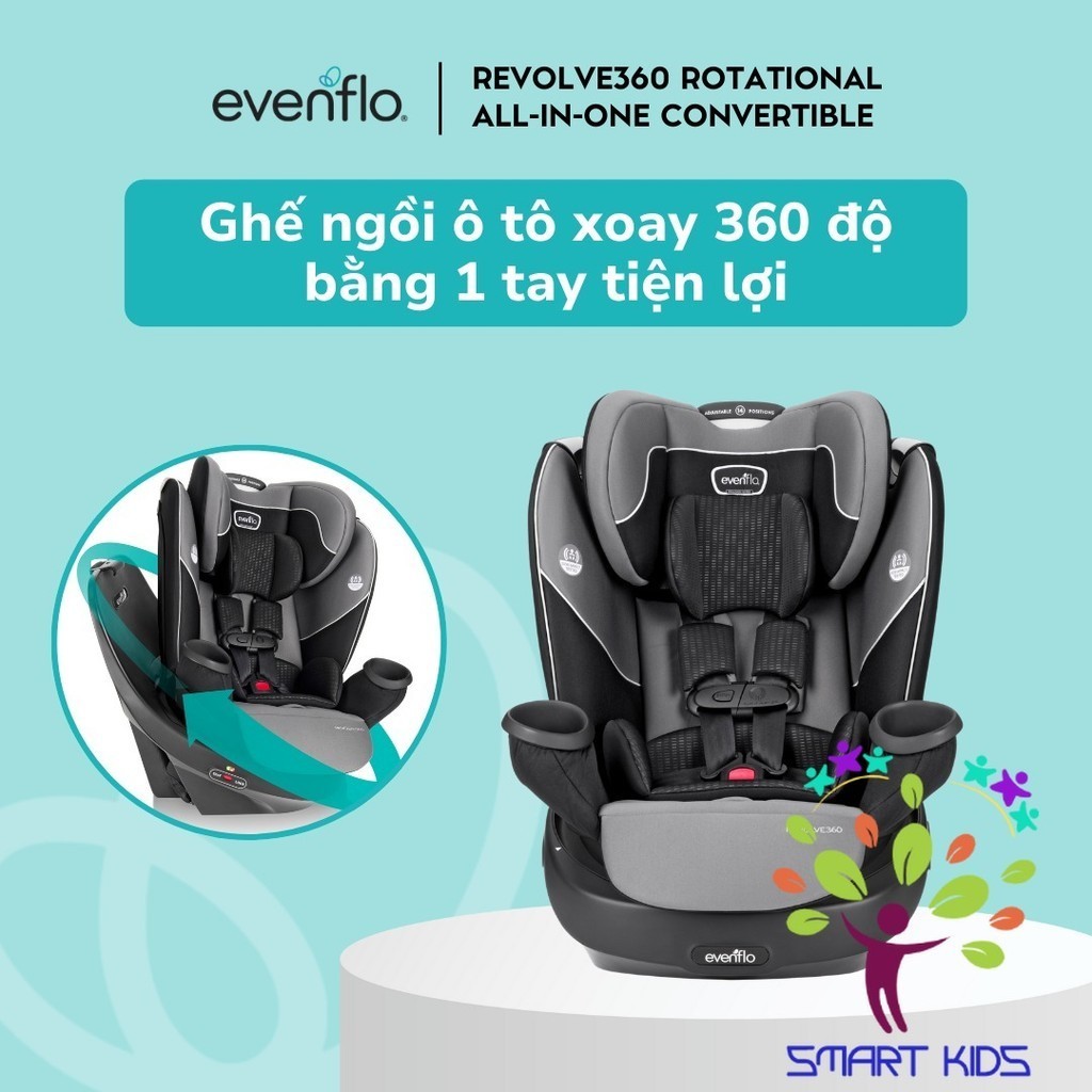 Ghế ngồi ô tô Evenflo Revolve360 Rotational All-In-One Convertible Amherst Dành Cho Bé Sơ Sinh Đến 55kg