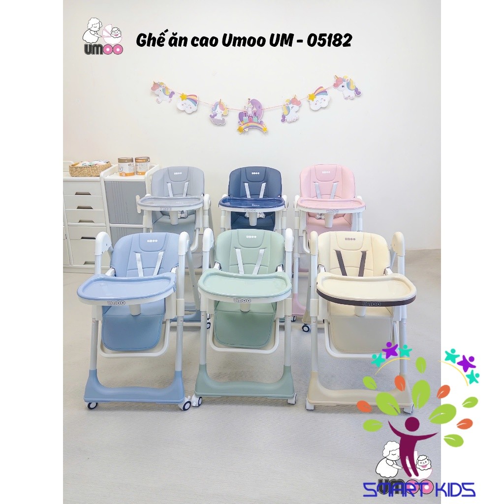 Ghế Ăn Dặm Chân Cao Umoo UM-05182 Có Bánh - 4 Nấc Ngả - 4 Nấc Cao