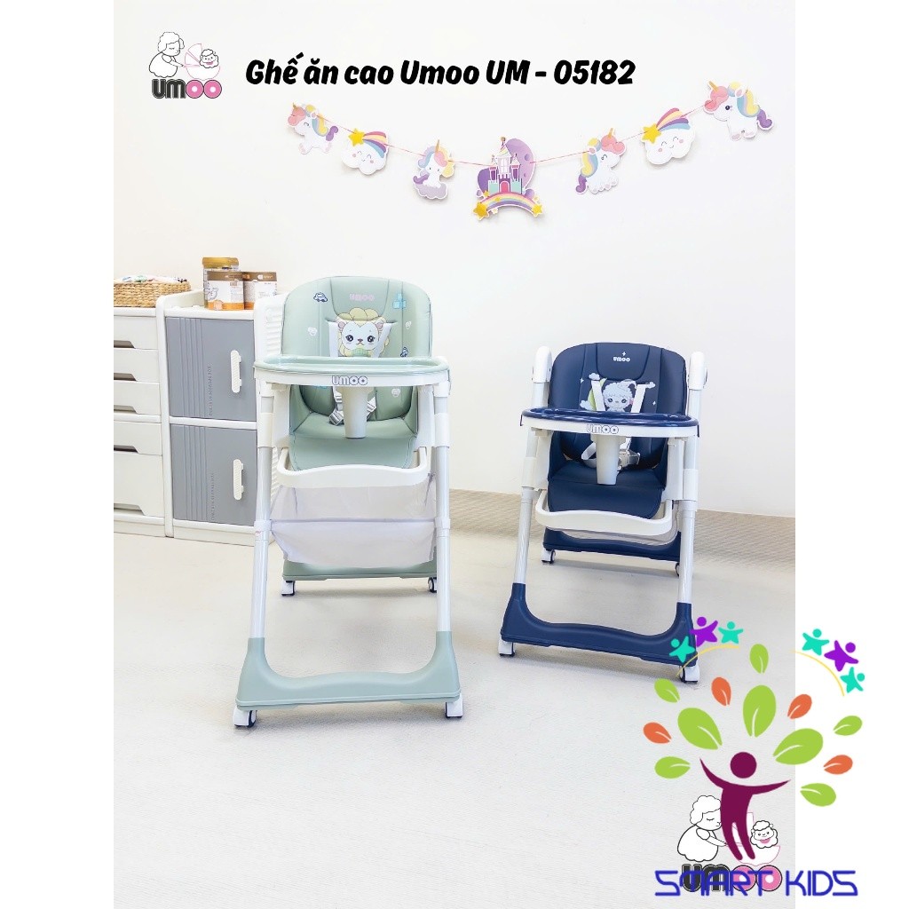 Ghế Ăn Dặm Chân Cao Umoo UM-05182 Có Bánh - 4 Nấc Ngả - 4 Nấc Cao