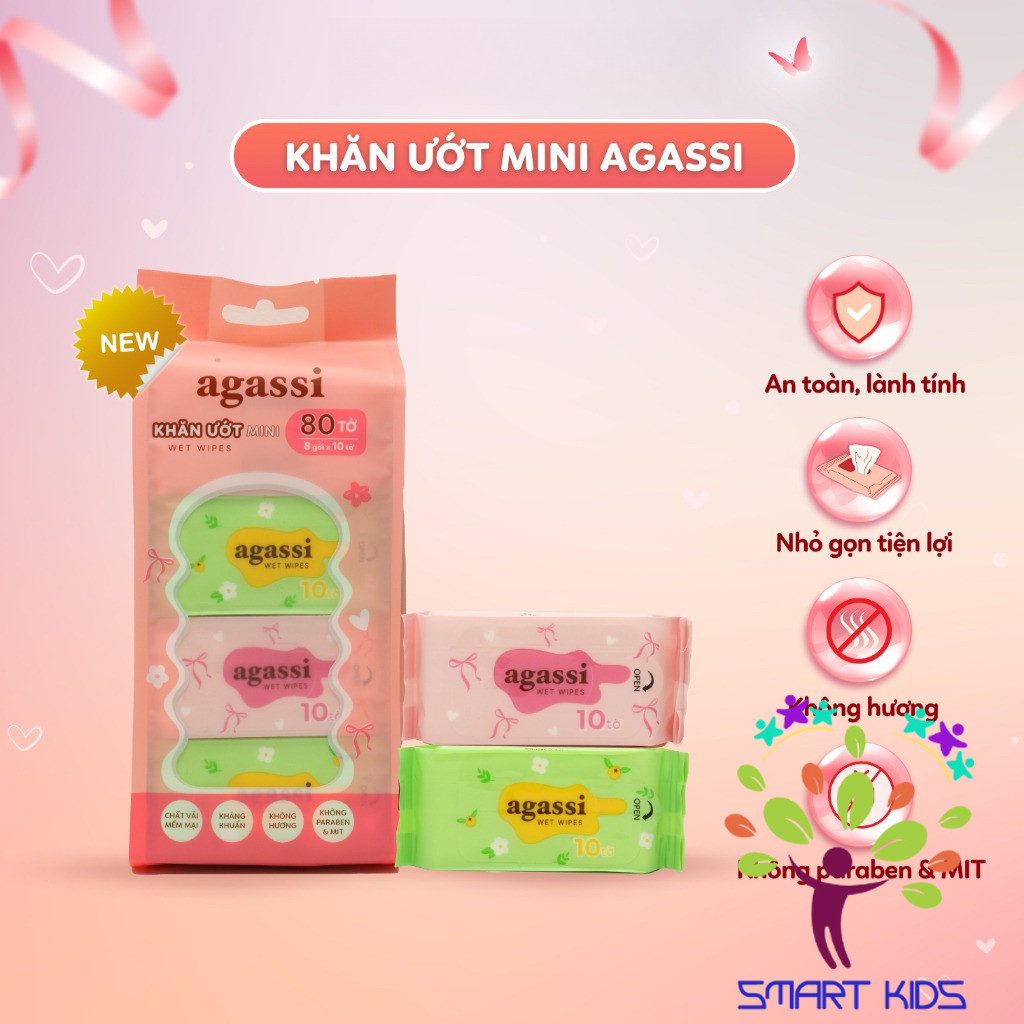 Khăn ướt Mini Agassi Lốc 8 Gói (80 Tờ)