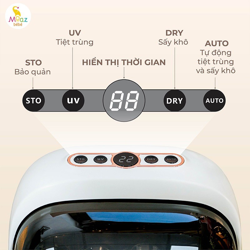 MÁY ÚP BÌNH SỮA TIỆT TRÙNG SẤY KHÔ TIA UV MOAZ BEBE MB-044 PLUS