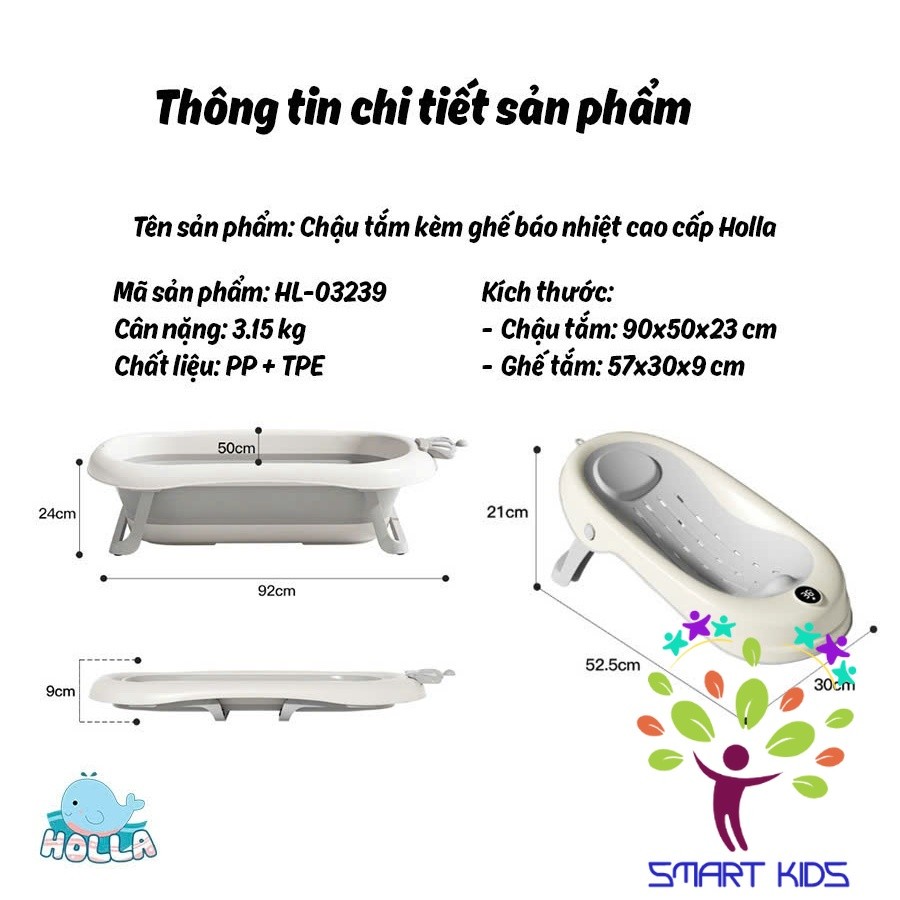 Chậu Tắm Kèm Ghế Báo Nhiệt Cao Cáp Holla HL-03239