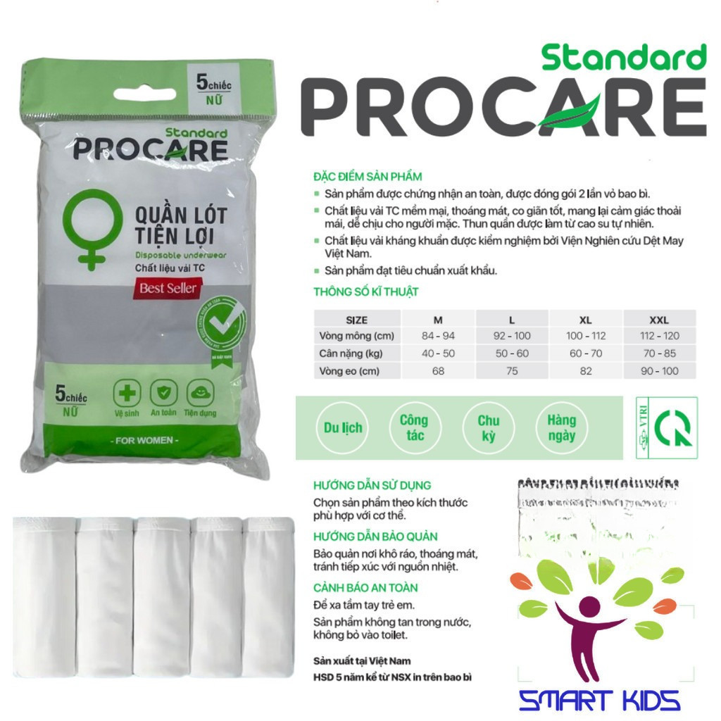 Set 5 Quần lót Cotton miễn giặt Procare (cho mẹ bầu đi sinh)