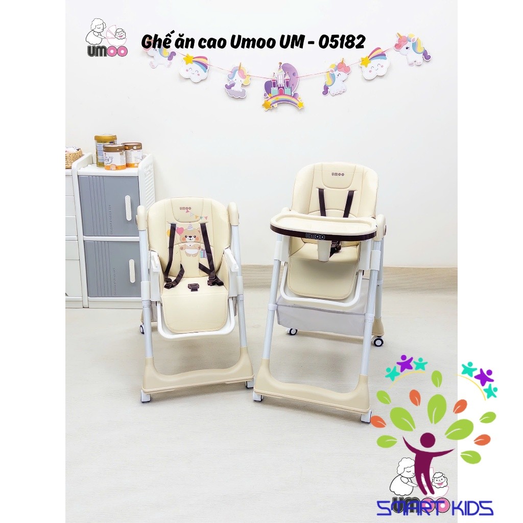 Ghế Ăn Dặm Chân Cao Umoo UM-05182 Có Bánh - 4 Nấc Ngả - 4 Nấc Cao