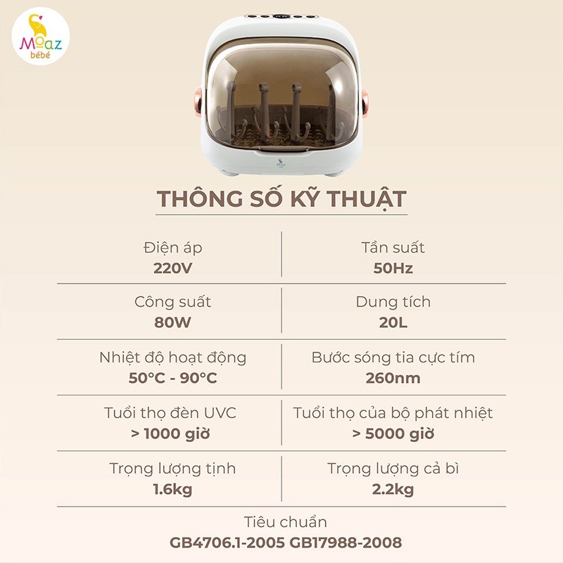 MÁY ÚP BÌNH SỮA TIỆT TRÙNG SẤY KHÔ TIA UV MOAZ BEBE MB-044 PLUS