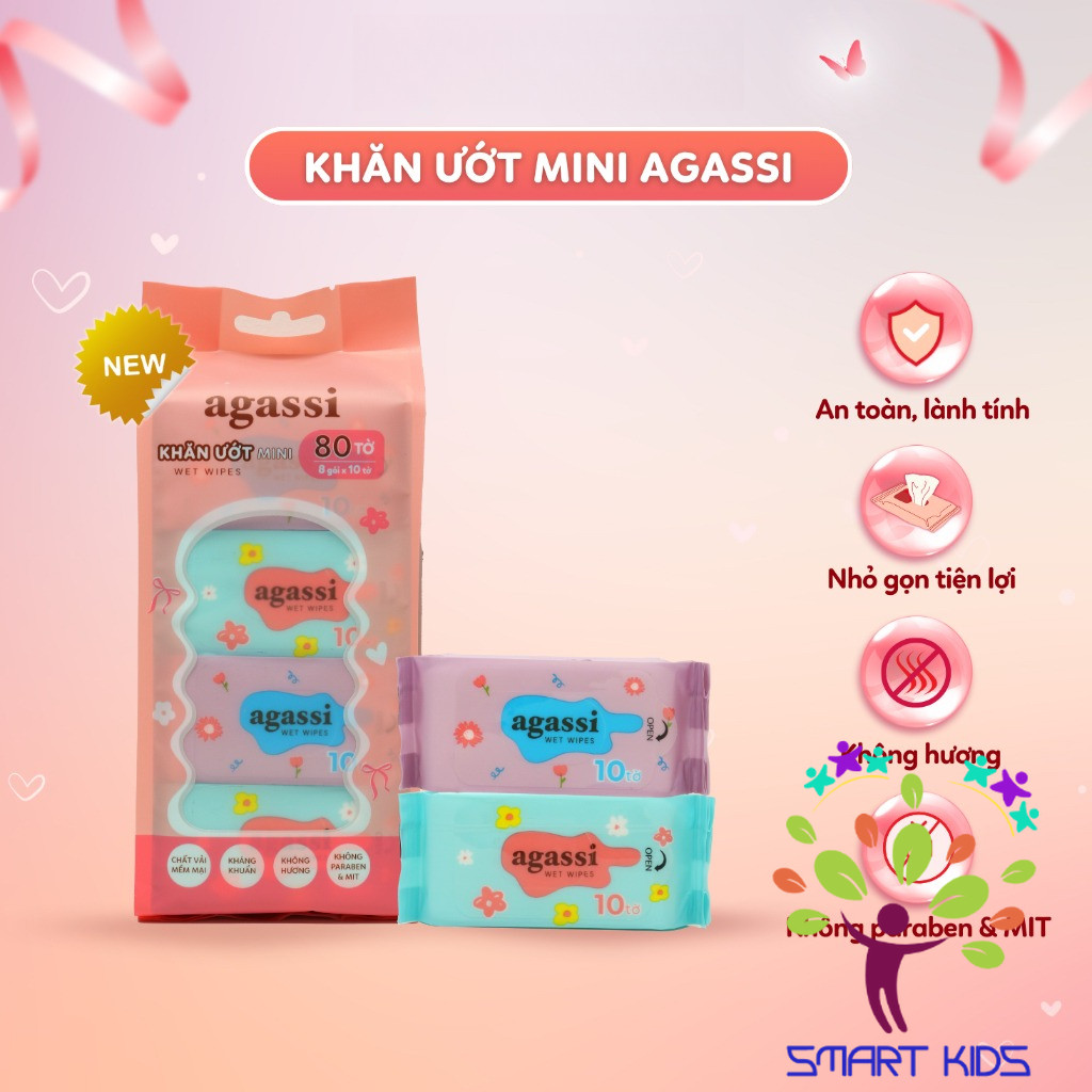 Khăn ướt Mini Agassi Lốc 8 Gói (80 Tờ)