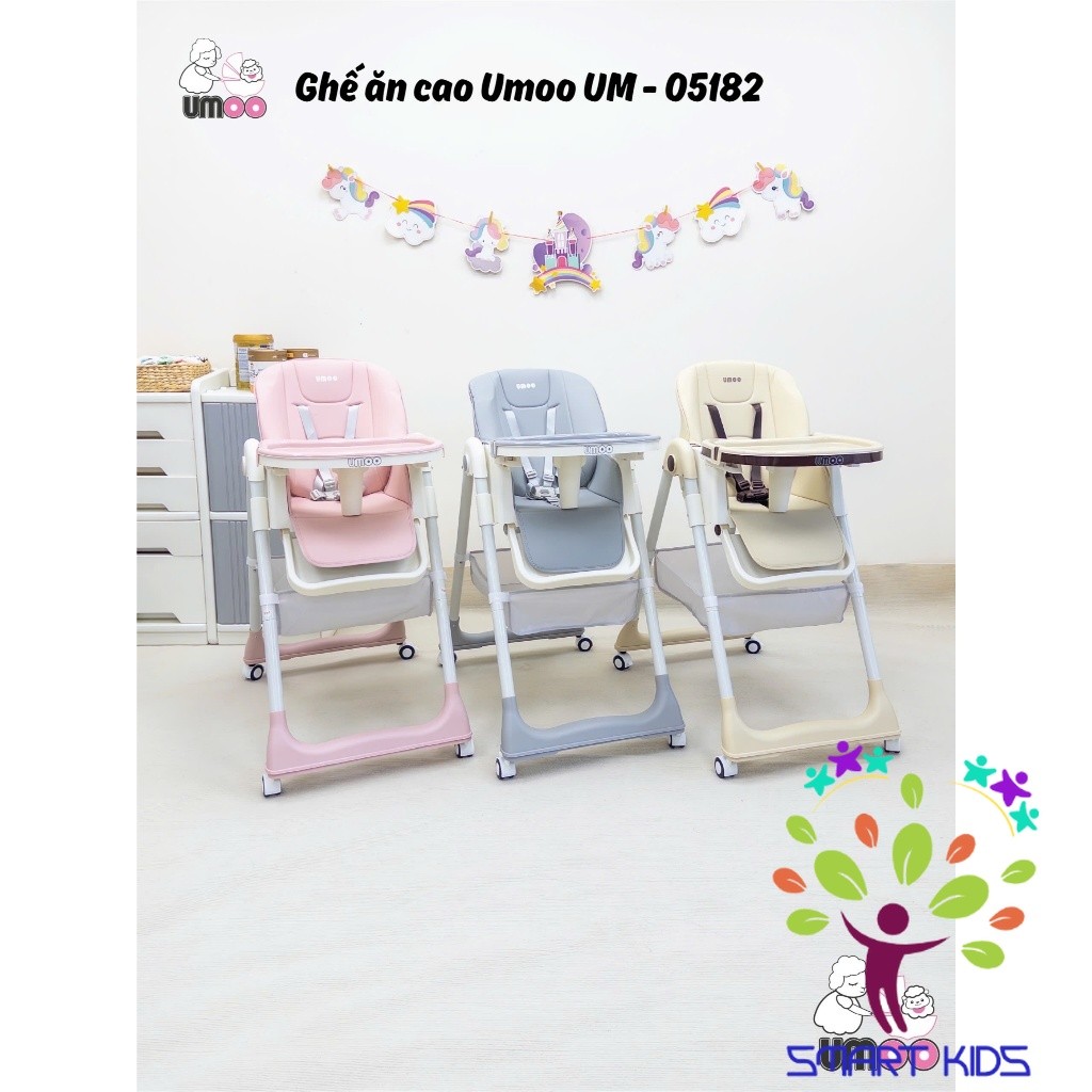 Ghế Ăn Dặm Chân Cao Umoo UM-05182 Có Bánh - 4 Nấc Ngả - 4 Nấc Cao