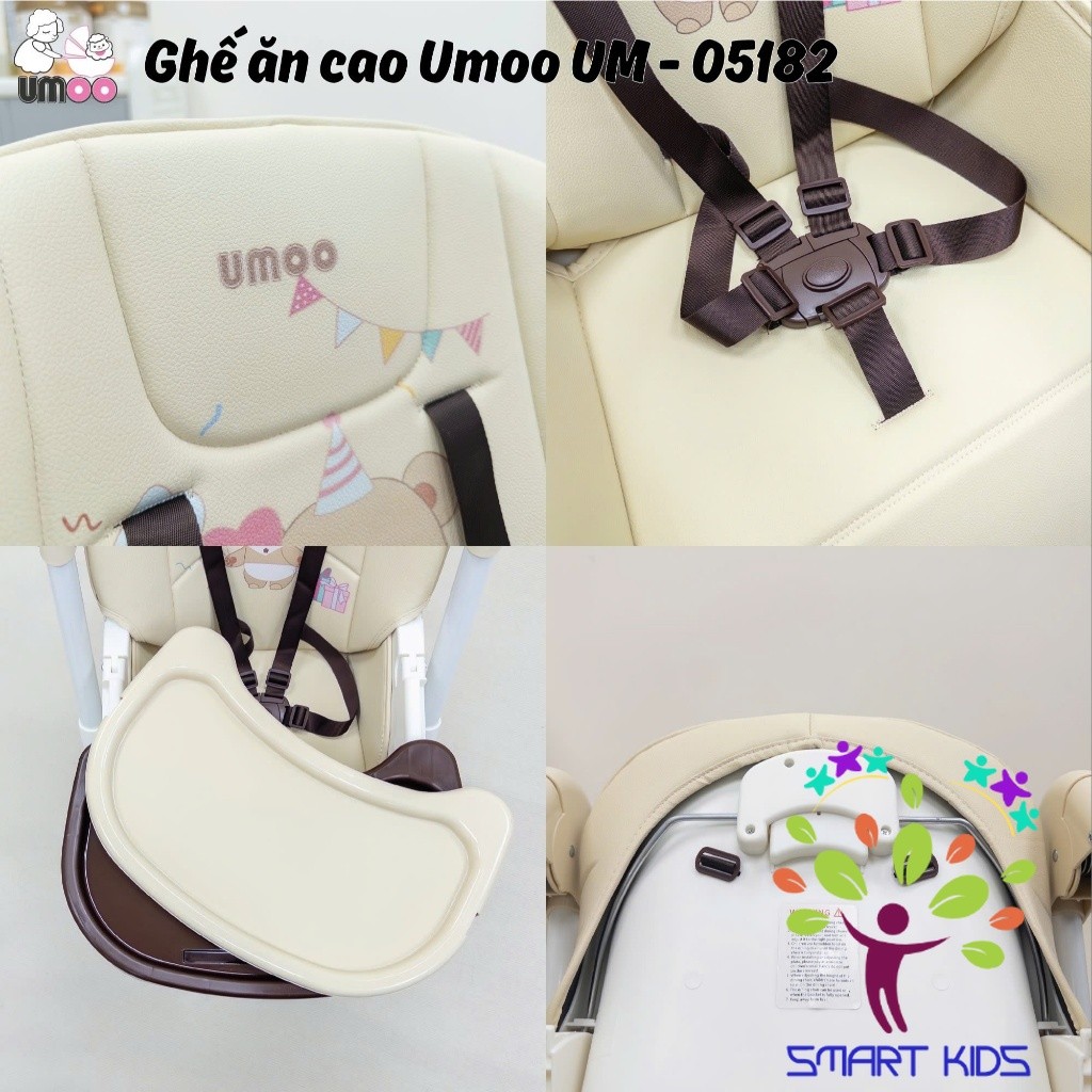 Ghế Ăn Dặm Chân Cao Umoo UM-05182 Có Bánh - 4 Nấc Ngả - 4 Nấc Cao