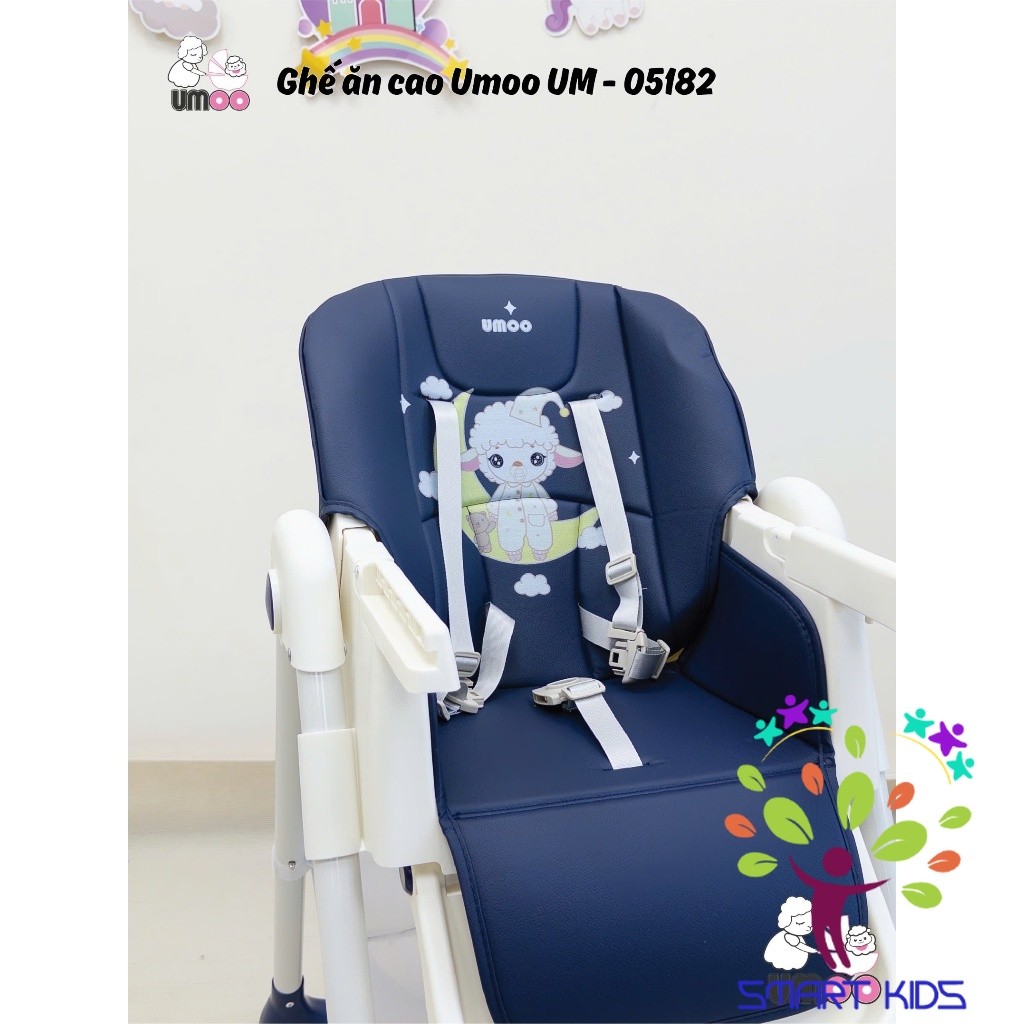 Ghế Ăn Dặm Chân Cao Umoo UM-05182 Có Bánh - 4 Nấc Ngả - 4 Nấc Cao