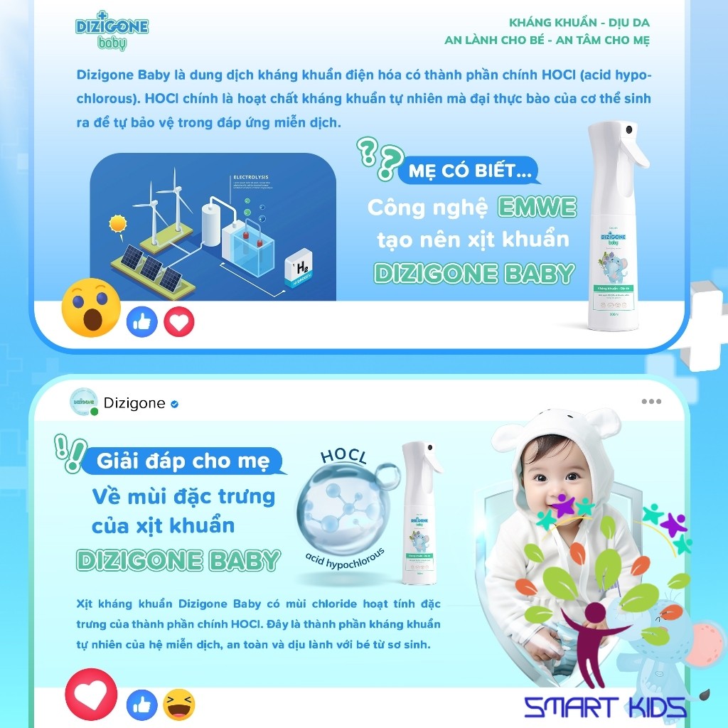 Xịt kháng khuẩn Dizigone Baby 300ml - Vệ sinh tay chân, đồ chơi, đồ dùng; phòng bệnh & bảo vệ bé