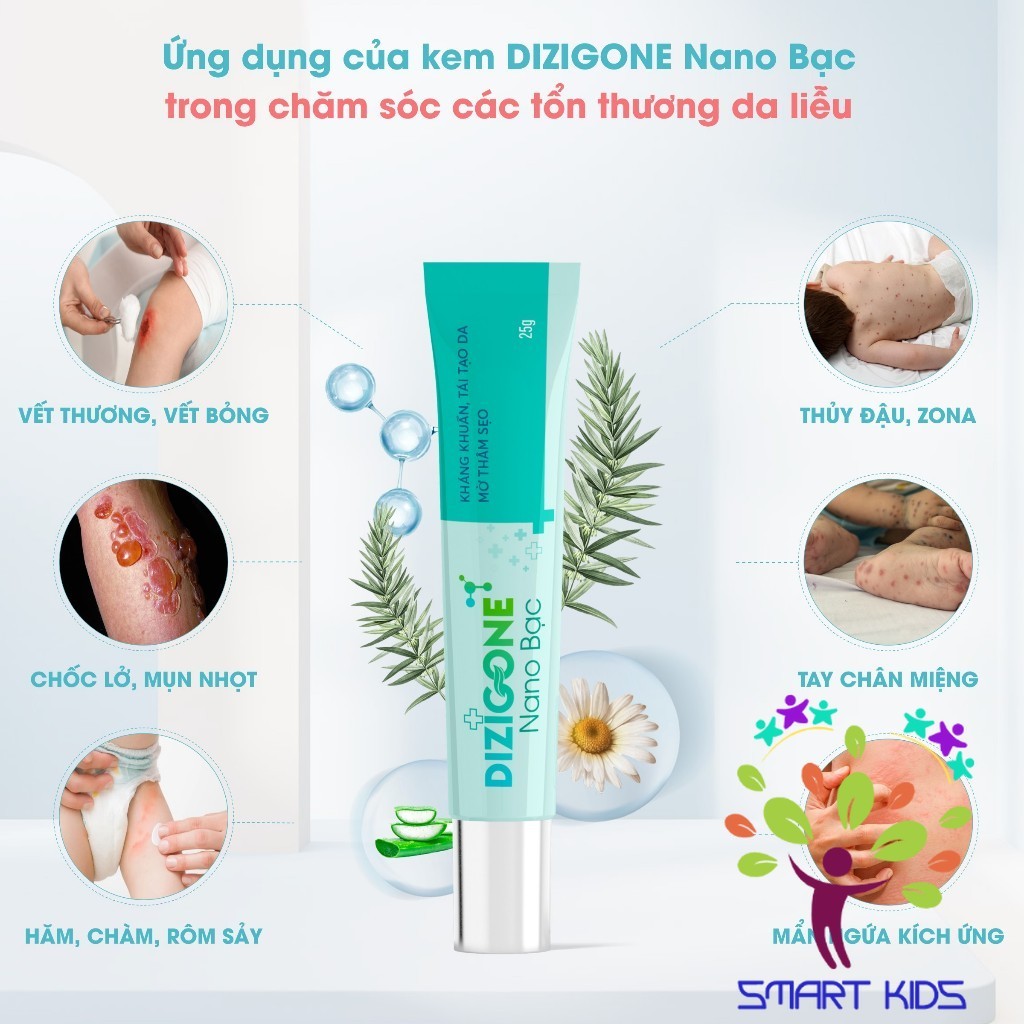 Kem Bôi Da Dizigone Nano Bạc - Kháng Khuẩn, Lành Vết Thương, Tái Tạo Da, Ngăn Ngừa Sẹo 25g