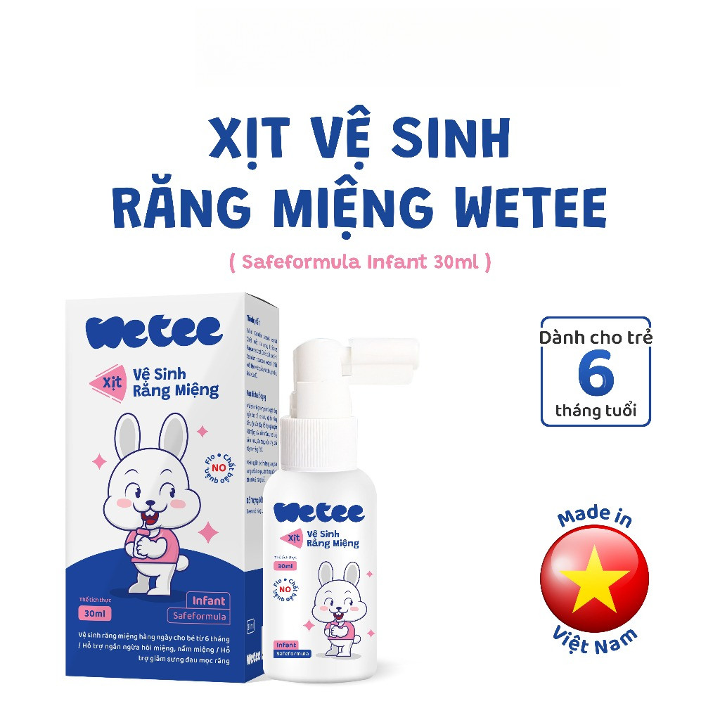 Xịt Vệ Sinh Răng Miệng Wetee Safeformula Cho Bé - Vị Ngọt, Nuốt Được Dành Cho Bé Từ 6 Tháng Tuổi
