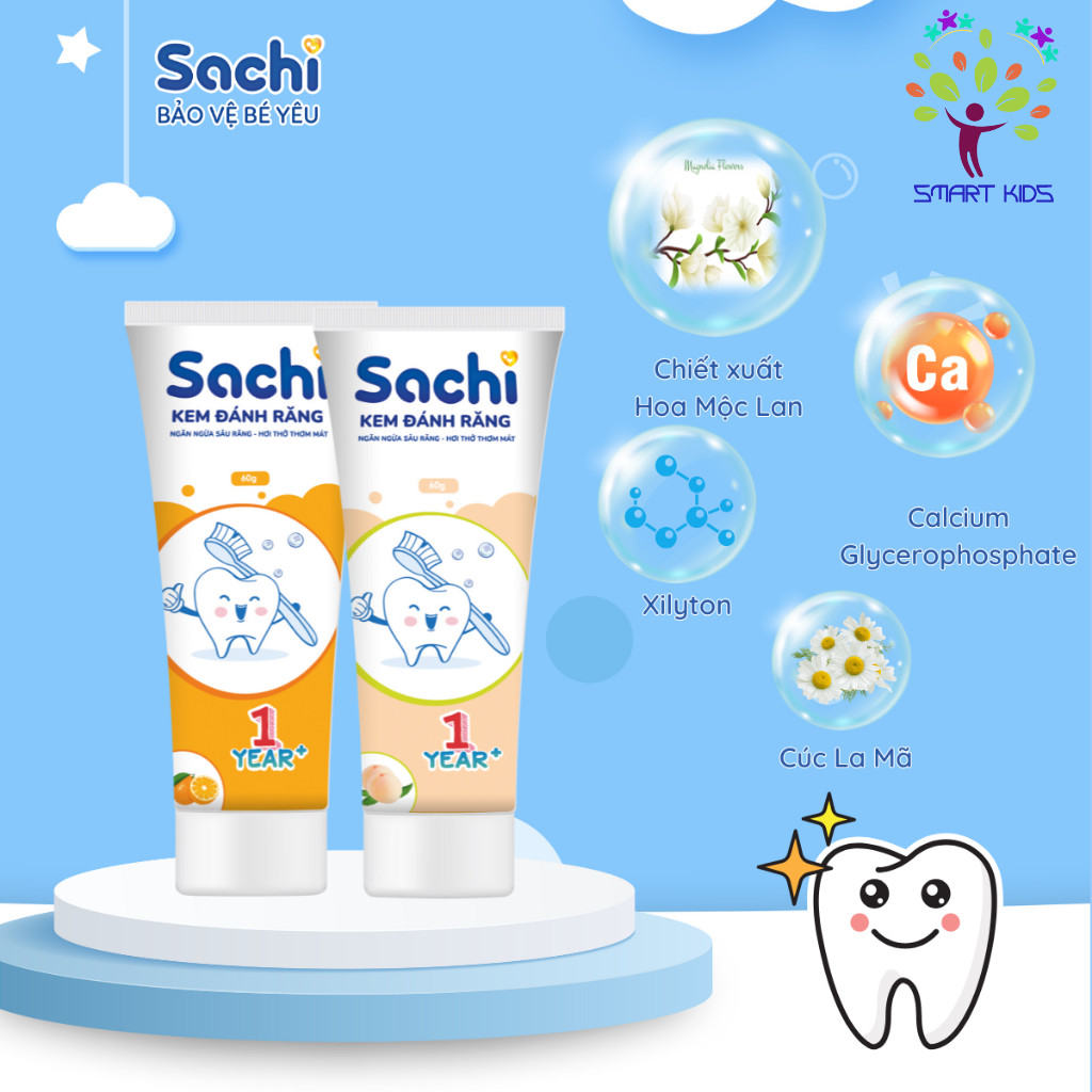 Kem đánh Răng Sachi Dạng Tuýp Giúp Làm Sạch, Ngừa Sâu Răng, Khử Mùi Hôi Miệng, An Toàn Cho Bé 60g