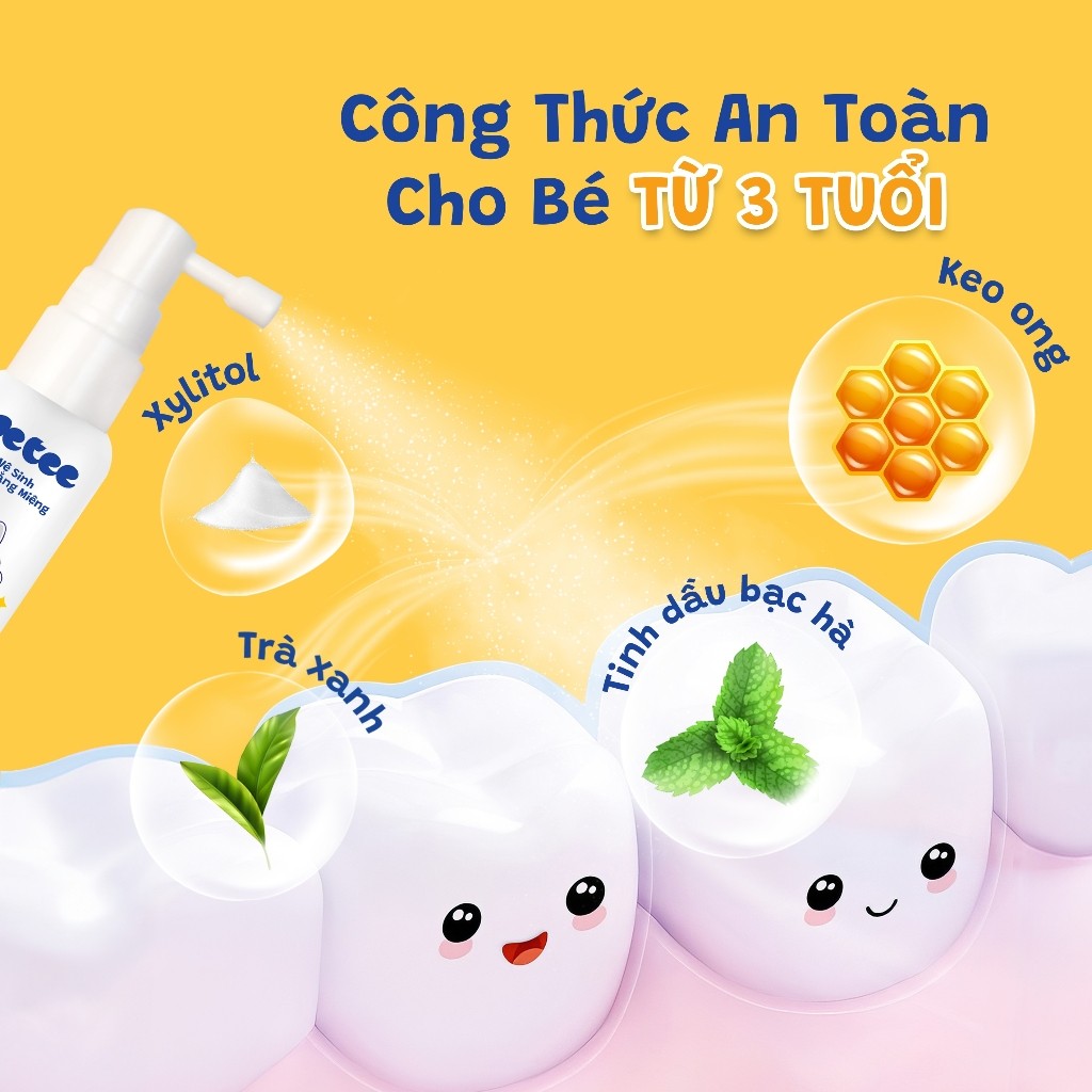 Xịt Vệ Sinh Răng Miệng Wetee Safeformula Cho Bé - Vị Ngọt, Nuốt Được Dành Cho Bé Từ 6 Tháng Tuổi