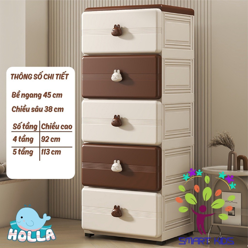 Tủ đựng quần áo Thỏ Holla 4 - 5 tầng có bánh xe