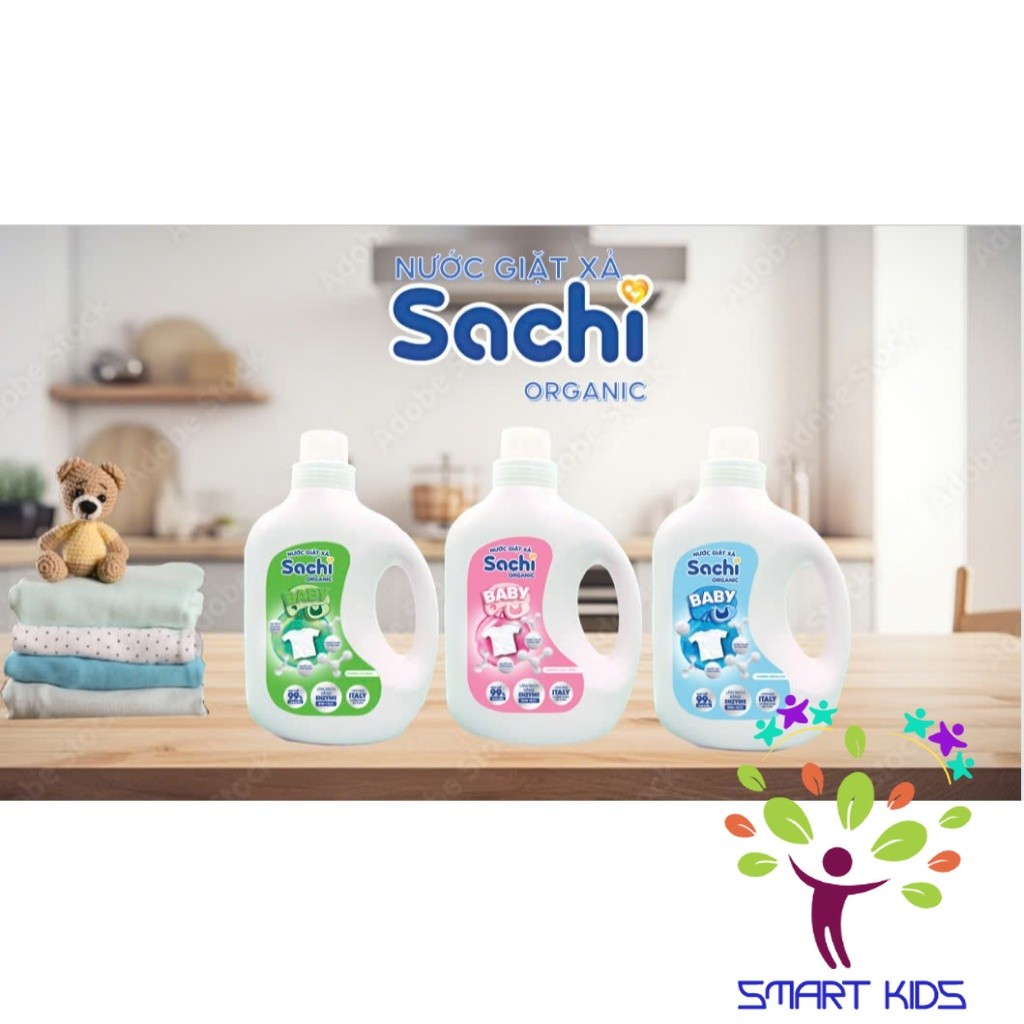 Nước Giặt Xả Sachi Organic Hương Thơm Dịu Nhẹ, Làm Sạch Vết Bẩn, Làm Mềm Và Giữ Bền Màu Vải An Toàn Cho Trẻ Nhỏ
