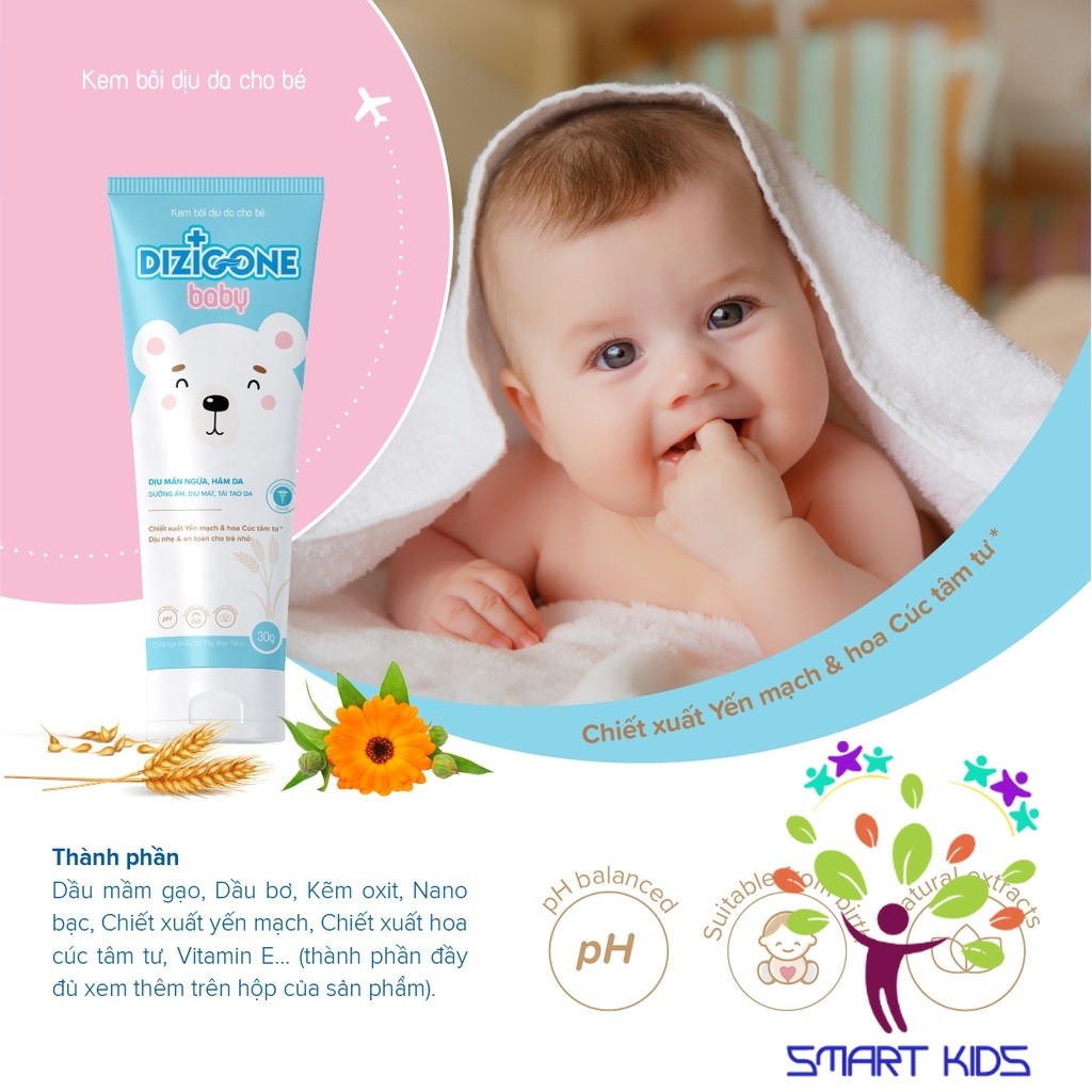 Kem Dizigone Baby Dịu Mẩn Ngứa, Ngừa Hăm Da, Bảo Vệ Và Phục Hồi Da Bé Tuýp 30g