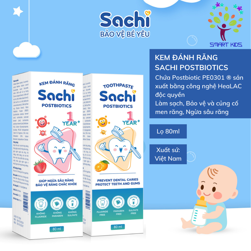 Kem đánh Răng Tạo Bọt Sachi Postbiotics Chai 80ml