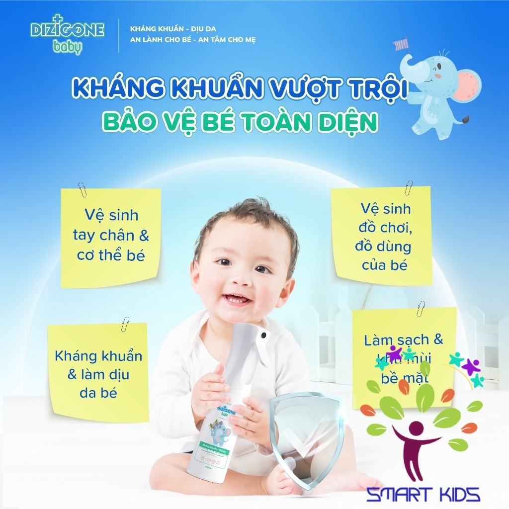 Xịt kháng khuẩn Dizigone Baby 300ml - Vệ sinh tay chân, đồ chơi, đồ dùng; phòng bệnh & bảo vệ bé