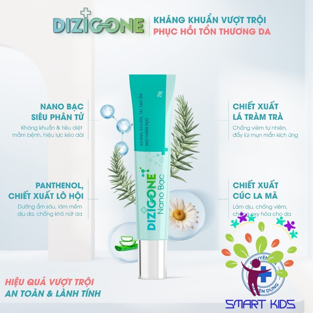 Kem Bôi Da Dizigone Nano Bạc - Kháng Khuẩn, Lành Vết Thương, Tái Tạo Da, Ngăn Ngừa Sẹo 25g