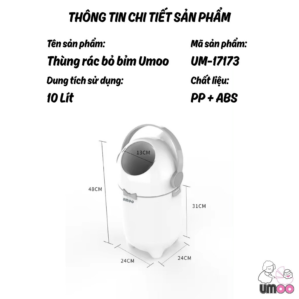 THÙNG RÁC XỬ LÝ TÃ BỈM CHÍNH HÃNG UMOO 10 LÍT UM-17173