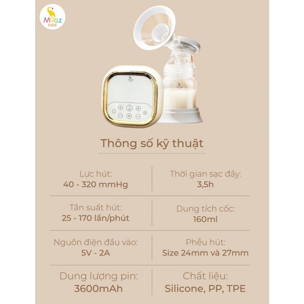 MÁY HÚT SỮA ĐIỆN ĐÔI MOAZ BÉBÉ MB-029 MB-090