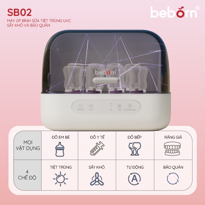 Máy úp Bình Sữa Tiệt Trùng UVC Sấy Khô Và Bảo Quản Robusto 2 Beborn SB02 SB02HB