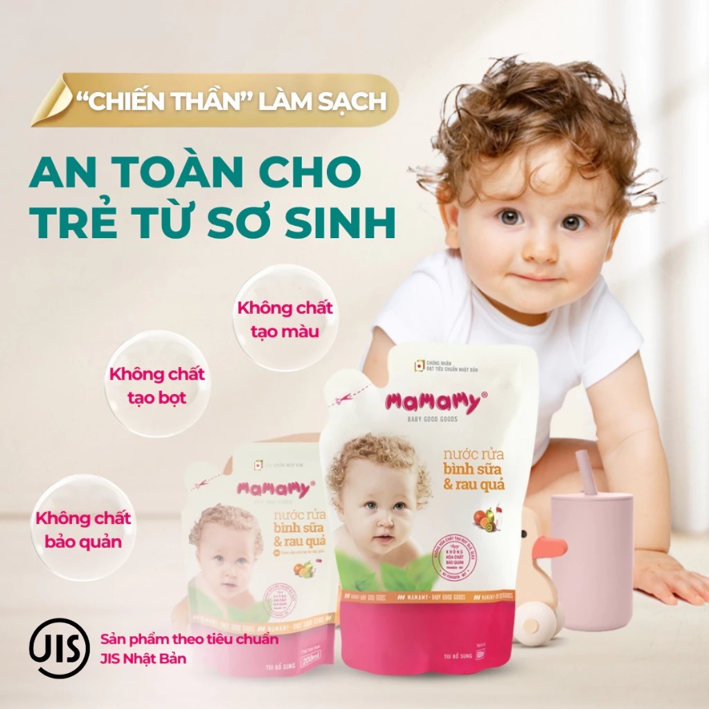 Nước rửa bình sữa và rau quả Mamamy 600ml an toàn cho cả trẻ sơ sinh