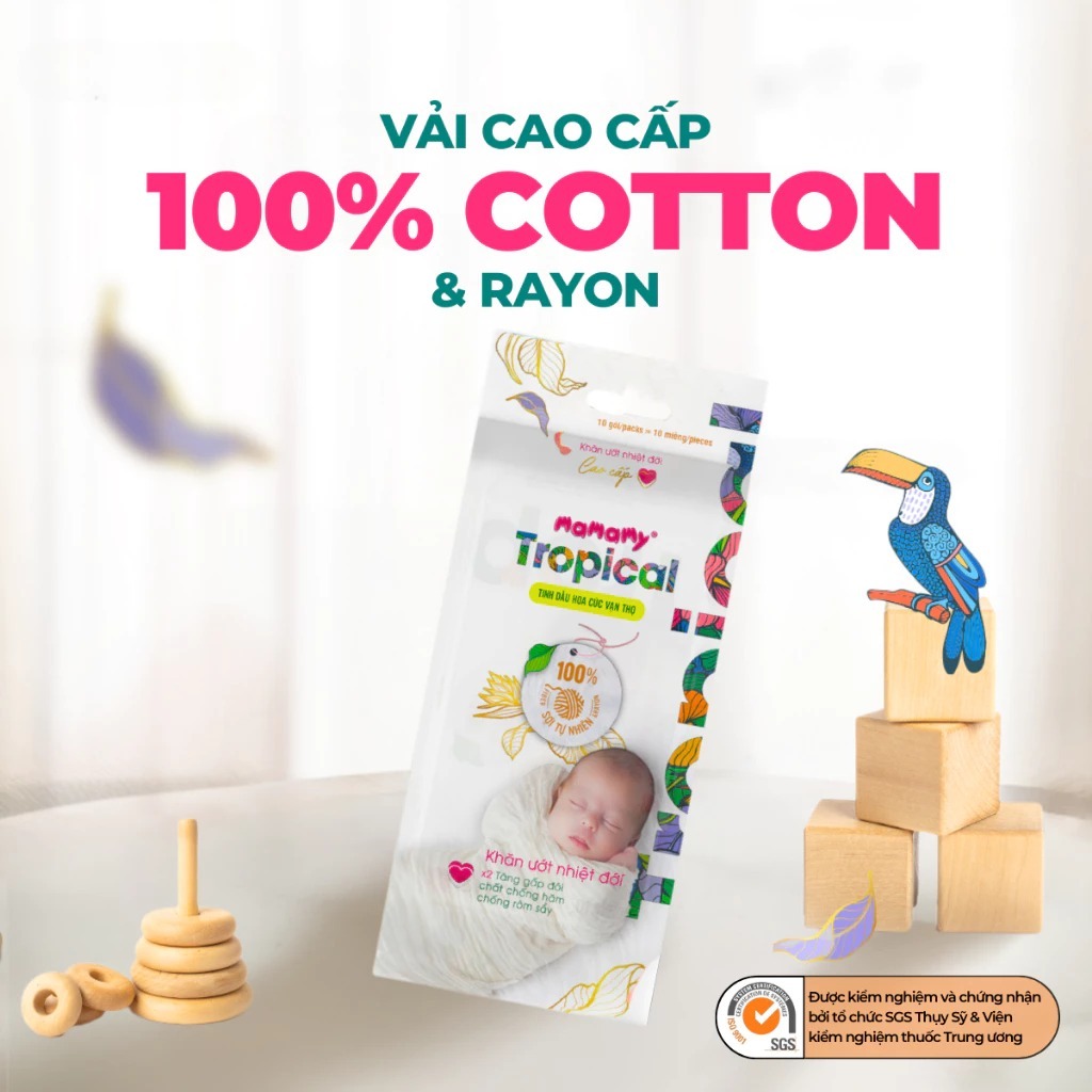 Lốc 10 gói khăn ướt Mamamy Tropical 1 tờ tinh dầu cúc vạn thọ/không mùi