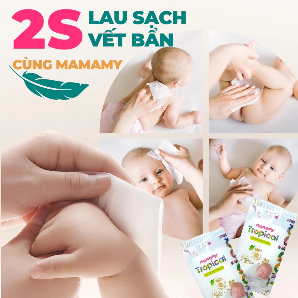 Lốc 10 gói khăn ướt Mamamy Tropical 1 tờ tinh dầu cúc vạn thọ/không mùi