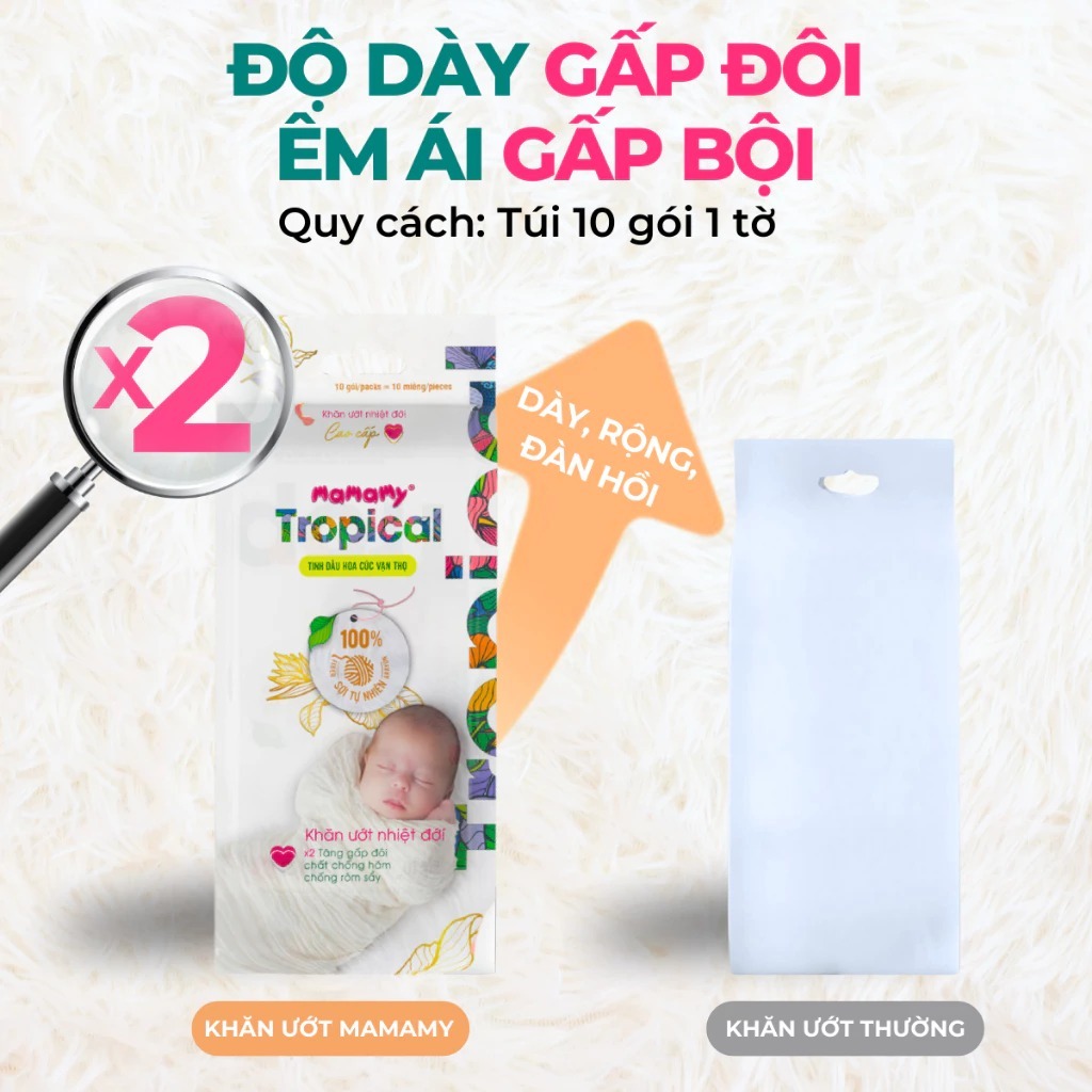 Lốc 10 gói khăn ướt Mamamy Tropical 1 tờ tinh dầu cúc vạn thọ/không mùi