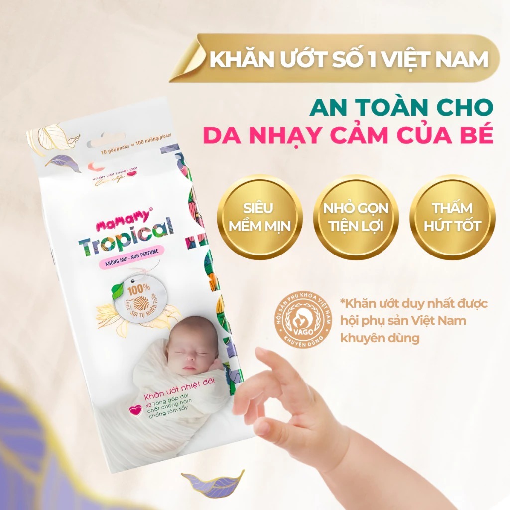 Lốc 10 gói khăn ướt Mamamy Tropical 1 tờ tinh dầu cúc vạn thọ/không mùi