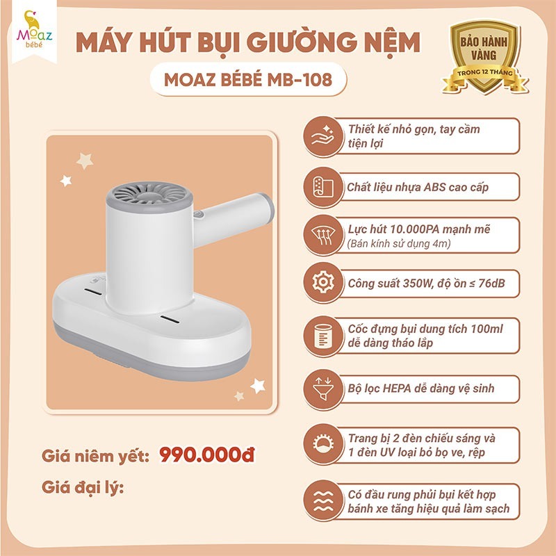 Máy hút bụi giường nệm cầm tay Moaz Bebe MB-108 MB-037