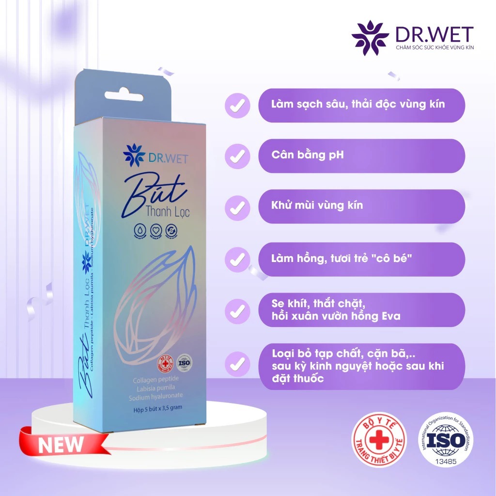 Đũa Thần Bút phụ khoa Bút Thanh Lọc Inner Gel DR.WET Giúp Cân Bằng pH, Giảm Mùi, Dưỡng Ẩm Hộp 5 Bút