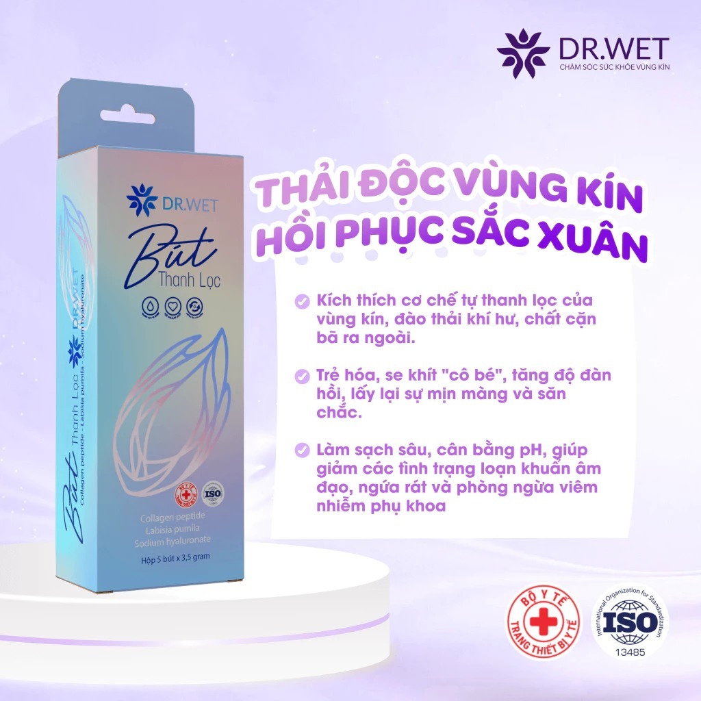 Đũa Thần Bút phụ khoa Bút Thanh Lọc Inner Gel DR.WET Giúp Cân Bằng pH, Giảm Mùi, Dưỡng Ẩm Hộp 5 Bút