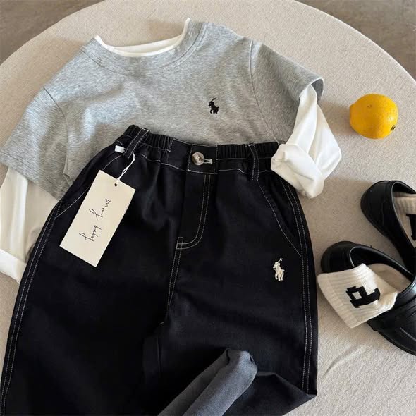 Quần jeans polo viền chỉ nổi cho bé trai