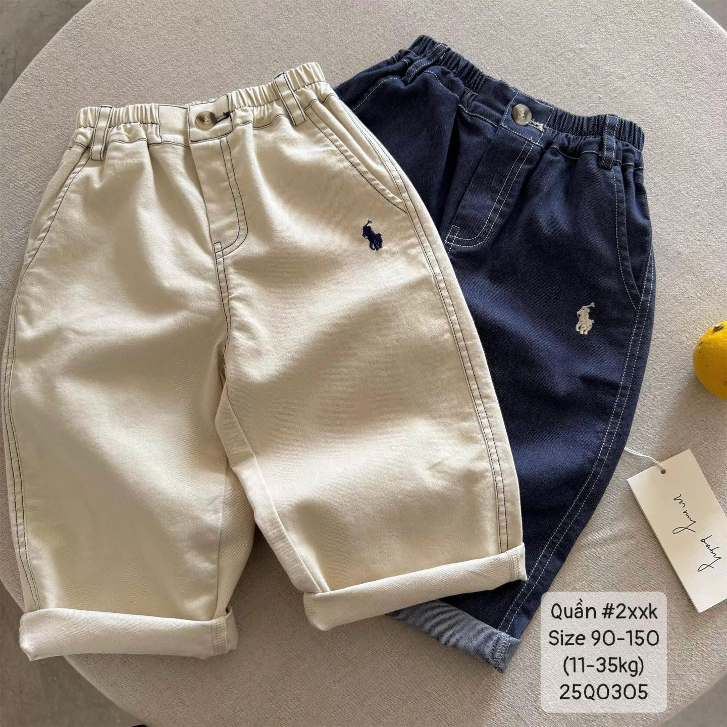 Quần jeans polo viền chỉ nổi cho bé trai